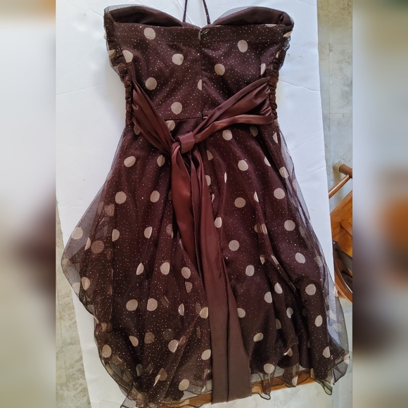 City Triangles Brown Strapless Polka Dot Dress With Ribbob Tie In The Back - Picture 6 of 6